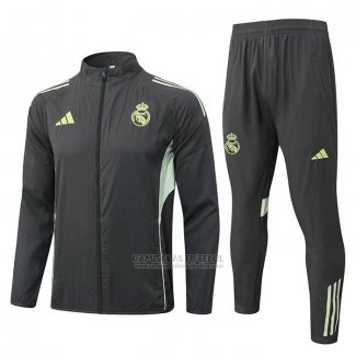 Conjunto Trench Masculino Real Madrid 2025-2026 Cinza Verde
