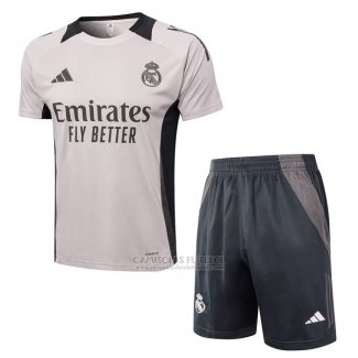 Fato de Treino Real Madrid Manga Curta 2024-2025 Rosa Claro - Calcas Curta