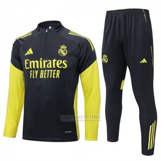 Sueter de Treinamento Real Madrid Crianca 2025-2026 Preto Amarelo
