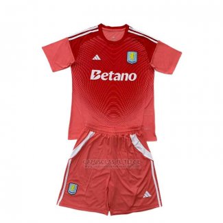 Camisola Aston Villa Goleiro Crianca 2025-2026 Vermelho