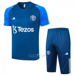 Fato de Treino Manchester United Manga Curta 2023-2024 Azul - Calcas Curta