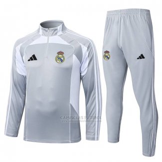 Sueter de Treinamento Real Madrid Crianca 2025-2026 Cinza Branco