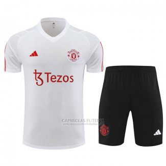 Fato de Treino Manchester United Manga Curta 2023-2024 Branco - Calcas Curta