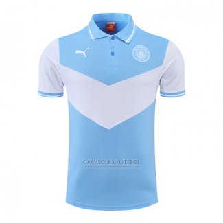 Camisola Polo del Manchester City 2022-2023 Azul Y Branco