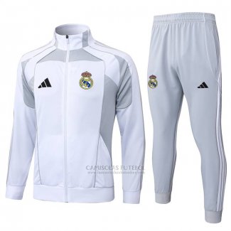Jaqueta de Treinamento Real Madrid Crianca 2025-2026 Branco Cinza