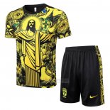 Fato de Treino Brasil Jesus Manga Curta 2024-2025 Amarelo - Calcas Curta