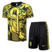 Fato de Treino Brasil Jesus Manga Curta 2024-2025 Amarelo - Calcas Curta