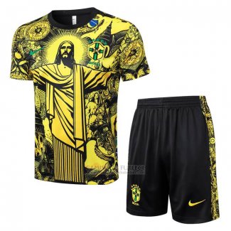 Fato de Treino Brasil Jesus Manga Curta 2024-2025 Amarelo - Calcas Curta