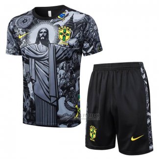 Fato de Treino Brasil Jesus Manga Curta 2024-2025 Preto - Calcas Curta