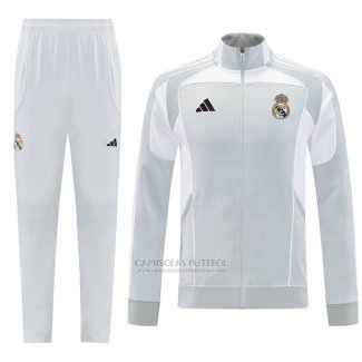 Jaqueta de Treinamento Real Madrid 2025-2026 Cinza Branco