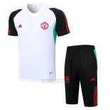 Fato de Treino Manchester United Manga Curta 2023-2024 Branco Y Preto - Calcas Curta