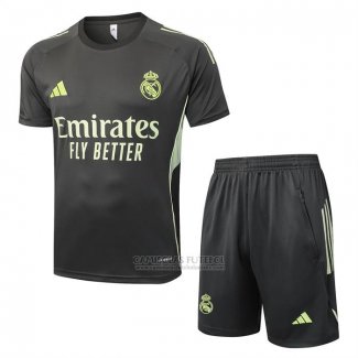 Fato de Treino Real Madrid Manga Curta 2025-2026 Cinza Verde - Calcas Curta