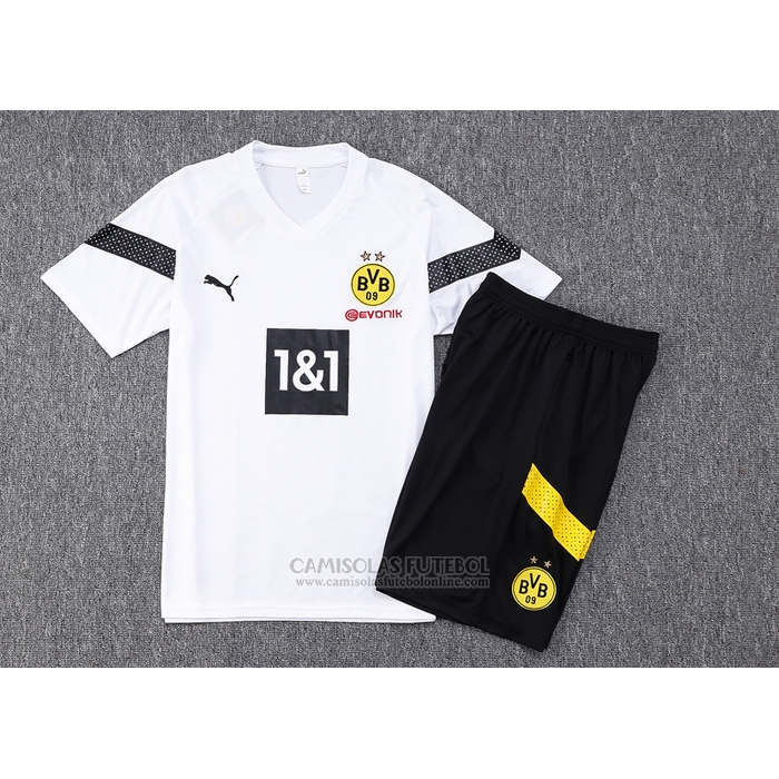 Fato de Treino Dortmund Manga Curta 2022-2023 Branco - Calcas Curta